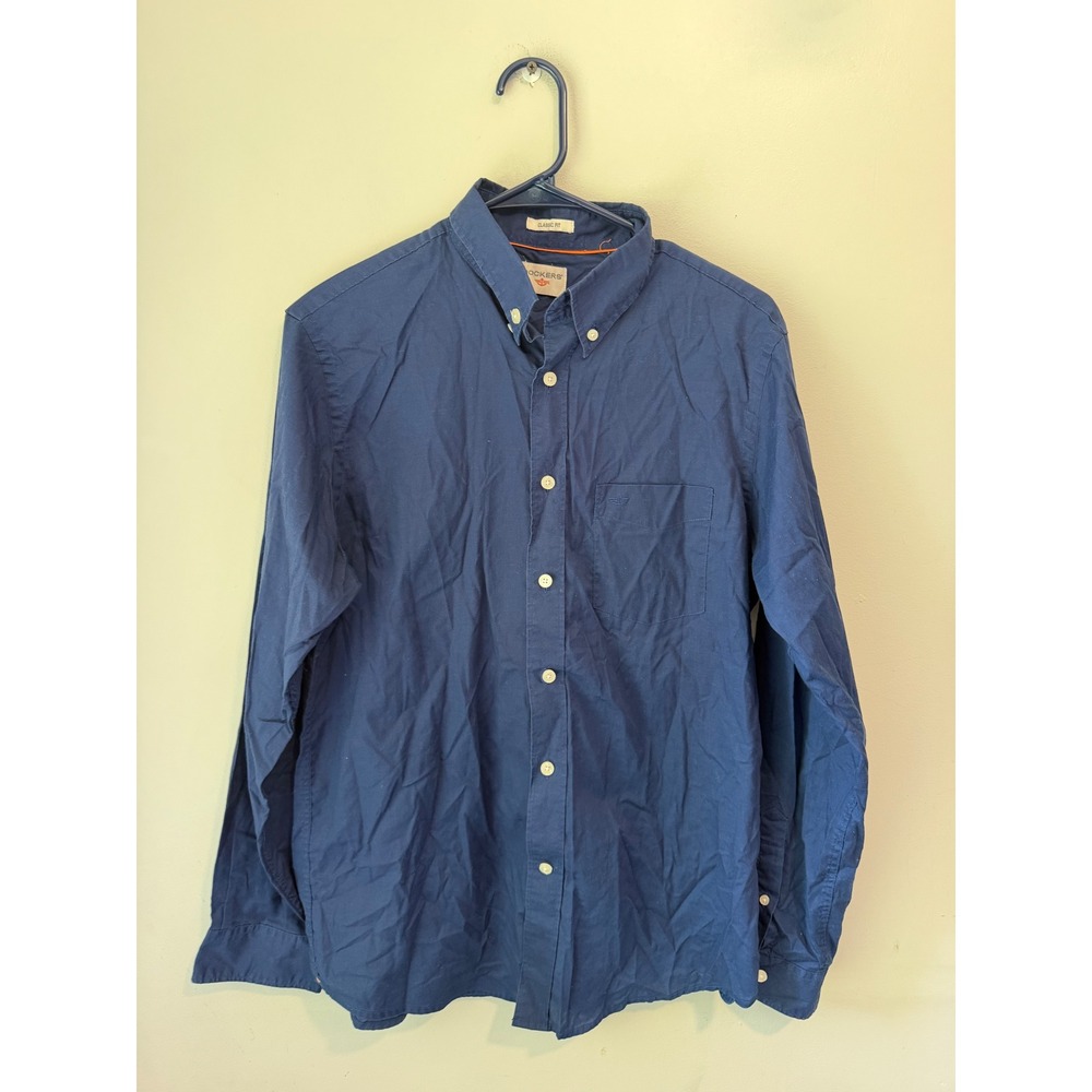 Dockers Classic Fit Mens Navy Blue Button Down Long Sleeve Shirt Pocket XL